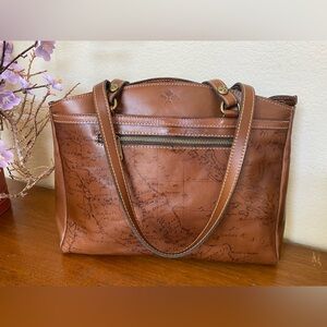 Patricia Nash Leather Poppy Tote Signature Map Brown Shoulder Satchel Riot Rust